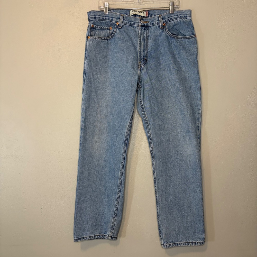 Levis 505 Regular Fit Jeans Mens 36x30 Light Wash Straight Leg Denim Blue